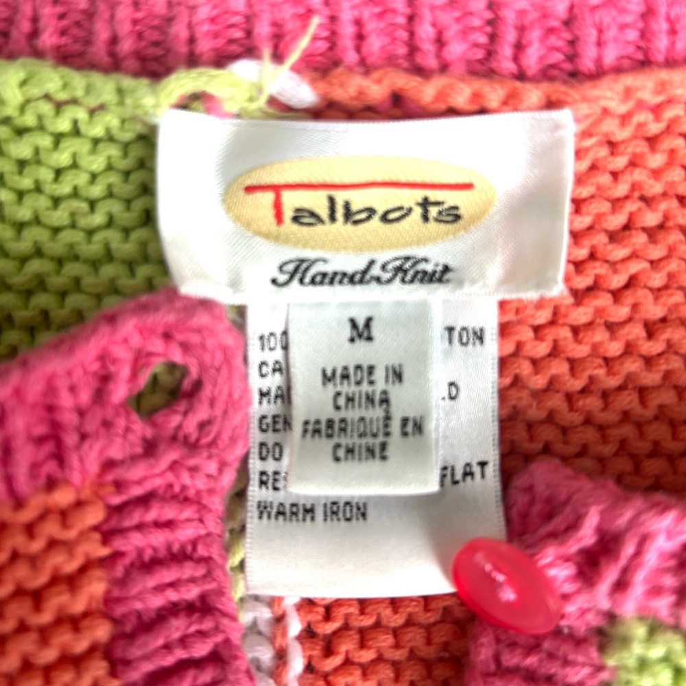 Talbots Women’s Medium Hand Knit Patchwork Cotton… - image 7